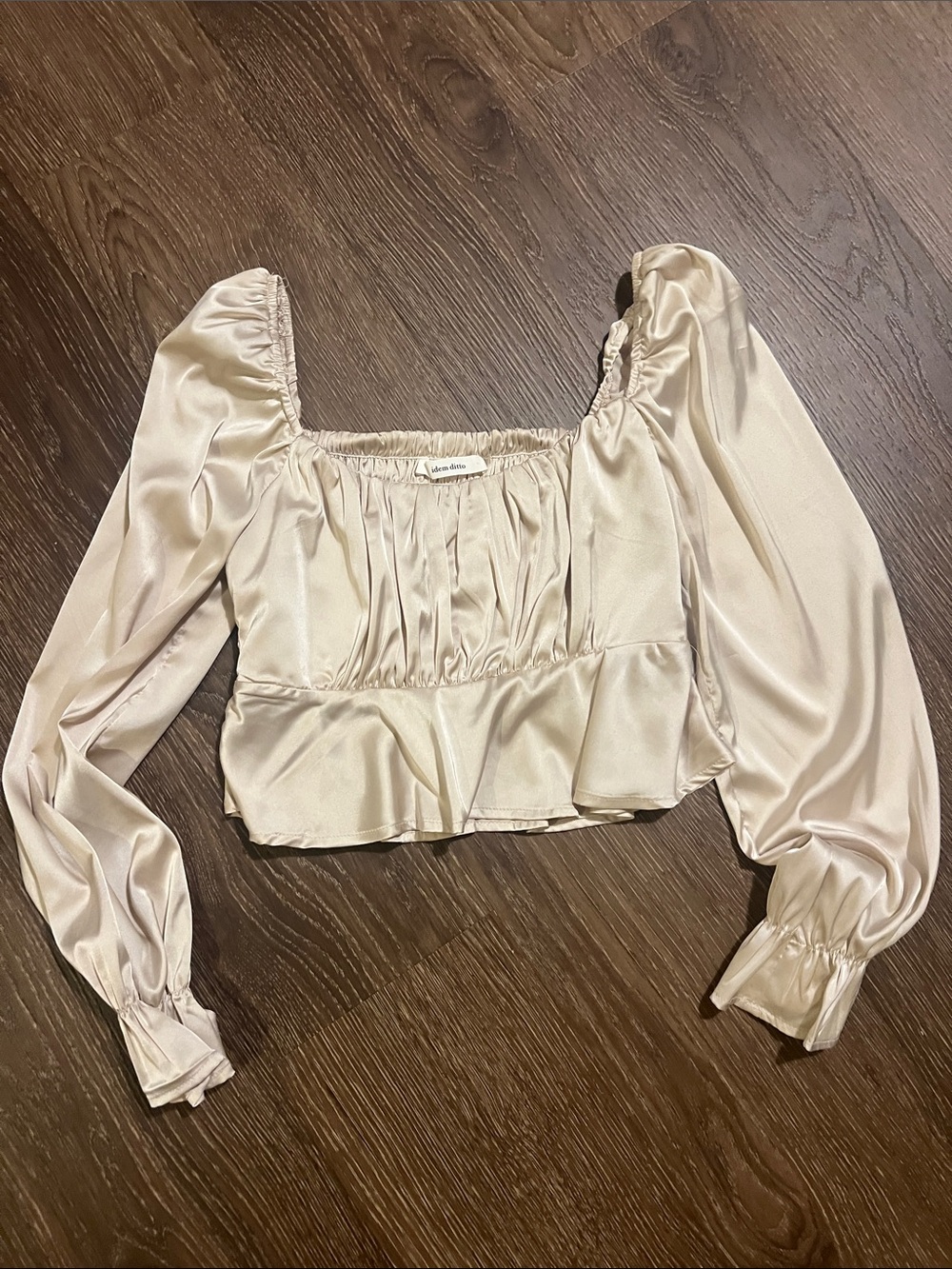 Silky Cream Long-Sleeve Peplum Crop Top